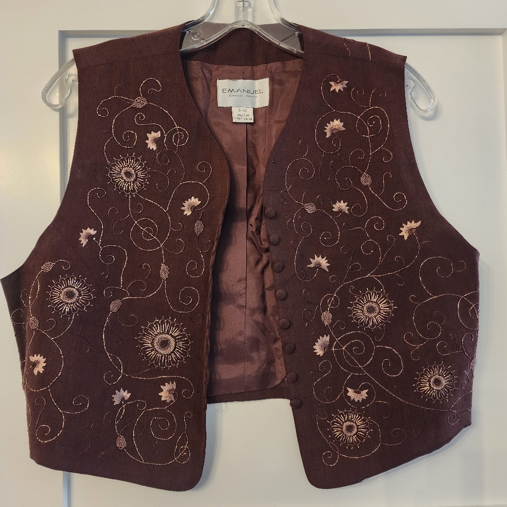Emanuel Ungaro Rare Plum Embroidered Vest W/golden Accents EUC Sz 8/42 100% Silk